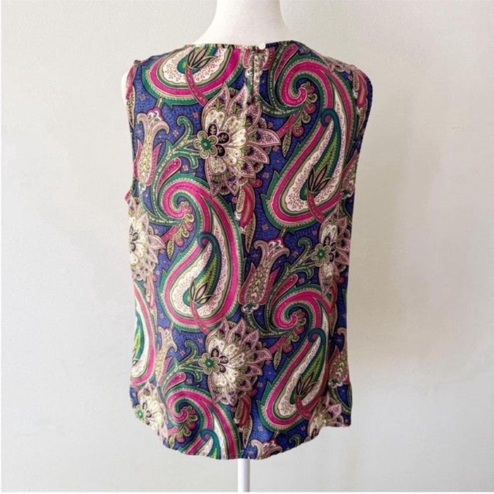 Talbots Paisley Top Women 8 Pink Blue 100% Silk Sleeveless Career Old Money - Picture 4 of 7